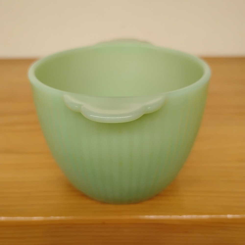 VTG Fire King Ribbed Jadite Jadeite Glass Sugar Bowl Molded Handles No Lid - Picture 2 of 11